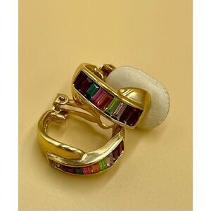 Vintage Gold Tone Rainbow Huggie Earrings